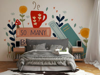 Wall mural featuring "So Many Books So Little Time" design.

