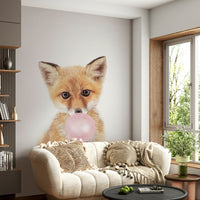 Bubble gum fox wall mural with playful design

