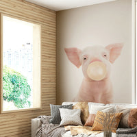 Adorable piglet wall mural with pastel background and bubble gum

