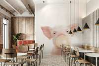 Cute piglet mural with bubble gum and soft pastel colors

