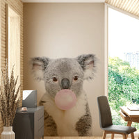Cute koala mural blowing bubble gum for a light-hearted atmosphere.

