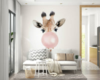 Bubble gum giraffe mural for creating a cheerful and playful space.

