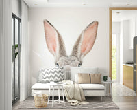 Adorable bunny wall mural with gentle colors and detailed features.

