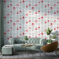 Minimalist red and grey floral wallpaper with Scandinavian flair

