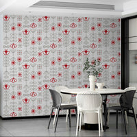 Elegant Scandinavian wallpaper with red and grey floral accents

