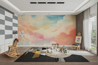 Dreamy cotton candy clouds wall mural in soft colors

