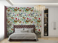 Delicate wildflowers and butterfly wallpaper design

