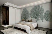 Winter tree mural with frost-covered branches and peaceful snow.

