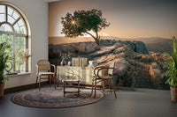 Nature-inspired solitary tree at dusk mural for serene spaces.

