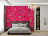 Jewel pink and cherry red damask wallpaper design


