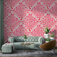 Vintage floral wallpaper in red and light pink tones

