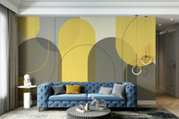 Modern geometric mural with soft arch shapes

