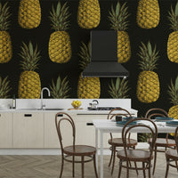 Tropical wall covering featuring golden pineapples

