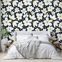 Elegant daisy floral wallpaper in dark hues

