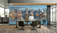 Stunning mirror effect mural of Manhattan at sunset

