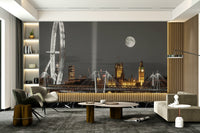 Scenic mural of Westminster Abbey and illuminated skyline

