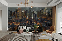 A mesmerizing view of New York City at night with the skyline illuminated.

