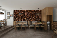 Coffeehouse-inspired espresso scene mural for a cozy, inviting space.

