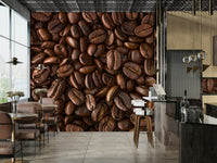 Deep brown coffee mural for a sophisticated, comforting atmosphere.

