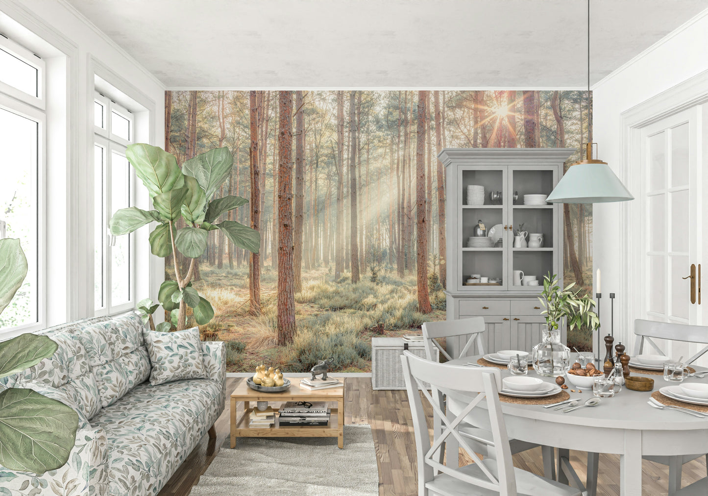 Sunrise's Kiss in the Misty Forest Wall Mural