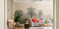 Ethereal winter tree mural with a peaceful mood

