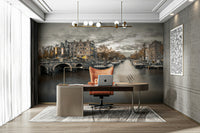 Historic city mural in Amsterdam evening tones

