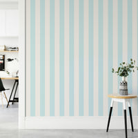 Elegant striped wallpaper in baby blue and cream tones

