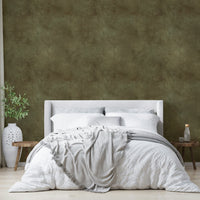 Olive-toned wall mural with soft suede finish

