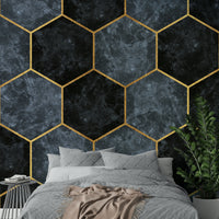Chic soft blue and gold wall mural for bedrooms

