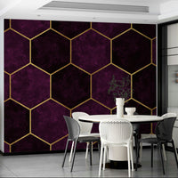 Elegant hexagon wall mural in plum and blush pink tones

