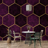 Dark plum wallpaper mural with modern hexagonal shapes

