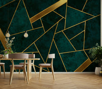Elegant mosaic mural design with teal and gold tones

