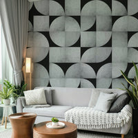 Mid-century modern mural with geometric concrete design

