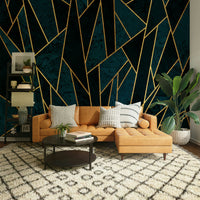 Dramatic deep blue and gold mosaic wall mural for chic interiors

