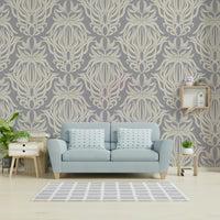 Elegant floral tapestry wallpaper in soft, whimsical tones

