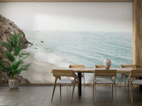 California coastline mural with waves and cliffs

