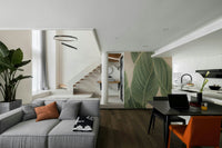 Modern botanical lines wall mural with delicate foliage.

