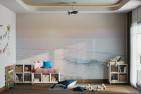 Gentle ocean dawn captured in pastel wall mural design.

