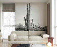 Striking black and white cactus mural for walls.

