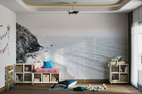 California coast in stunning black and white mural.

