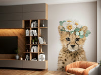 Floral and wildlife-inspired cheetah cub mural for rooms

