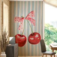 Sweet cherry stripes wall mural with vibrant red hues

