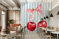 Cherry-themed stripes wall mural for a playful design

