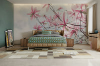Graceful magnolia flowers mural for modern spaces

