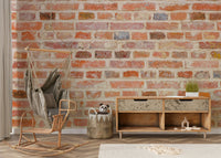 Warm, textured brick wall mural for a cozy ambiance

