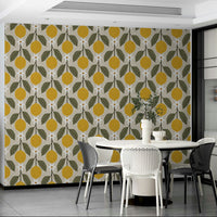Citrus-inspired faux tile wallpaper with lemon design

