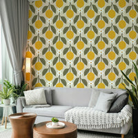 Lemon grove faux tile wallpaper for a zesty touch

