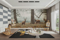 Nature mural wallpaper featuring stags

