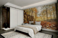 Nature scene wall mural with timber

