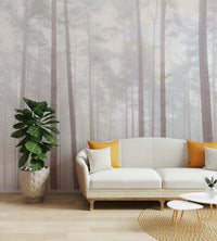 Light grey mural wallpaper with tree trunks


